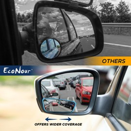 EcoNour Blind Spot Car Mirror (2 Pack) | Wide Angle for 3x Larger View | Universal Car Rear View Mirror with Rain Guard | Side Blind Spot with Adjustable Stick for Cars, SUVs, and Trucks