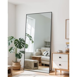 LadyNow Full Length Mirror, 71"x26" Oversized Floor Mirror Freestanding, Full Body Mirror Floor Standing Mirrors with Stand, Hanging Mounted Mirrors for Bedroom Living Room, Black, Rect Style