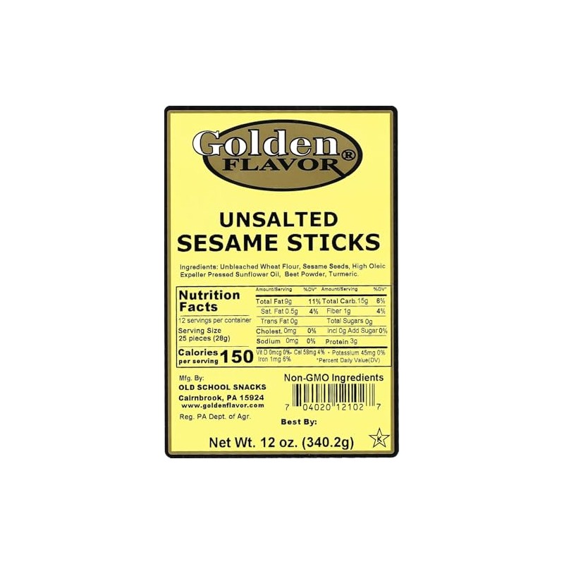 Golden Flavor Sesame Sticks - Unsalted - 3 pounds total