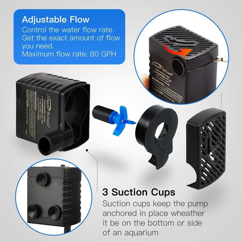 Simple Deluxe 80 GPH Submersible Water Pump (300L/H, 3.6W), Ultra