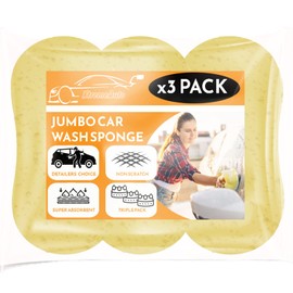 Xtremeauto JUMBO Sponges For Car Cleaning, Washing & Windows - 3 Pack Of Car Sponges - Anti Scratch Technology - Perfect For Wheels, Windscreen & Bodywork