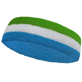 COUVER Triple de Color Blanco Rayas Sport Jefe Sweatband (1 Pieza), Bright Green/White / Sky Blue