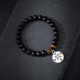 MFTRADING To My Son Beaded Bracelet Gifts Christmas Birthday Graduation Gift Compass 8MM Nature Stone Bracelets for Men