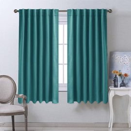 NICETOWN Bedroom Curtains Blackout Panels - (Sea Teal) 52 inches x 63 inches, Double Panels, Thermal Insulated Rod Pocket/Back Tab Blackout Curtains for Dining Room Window