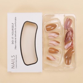 French Tip Press on Nails Almond Brown Glitter Fake Nails Short French False Nails with Design Glue on Nails Glossy Solid Color Acrylic Nails Press ons Full Cover Stick on Nails for Women Decoration