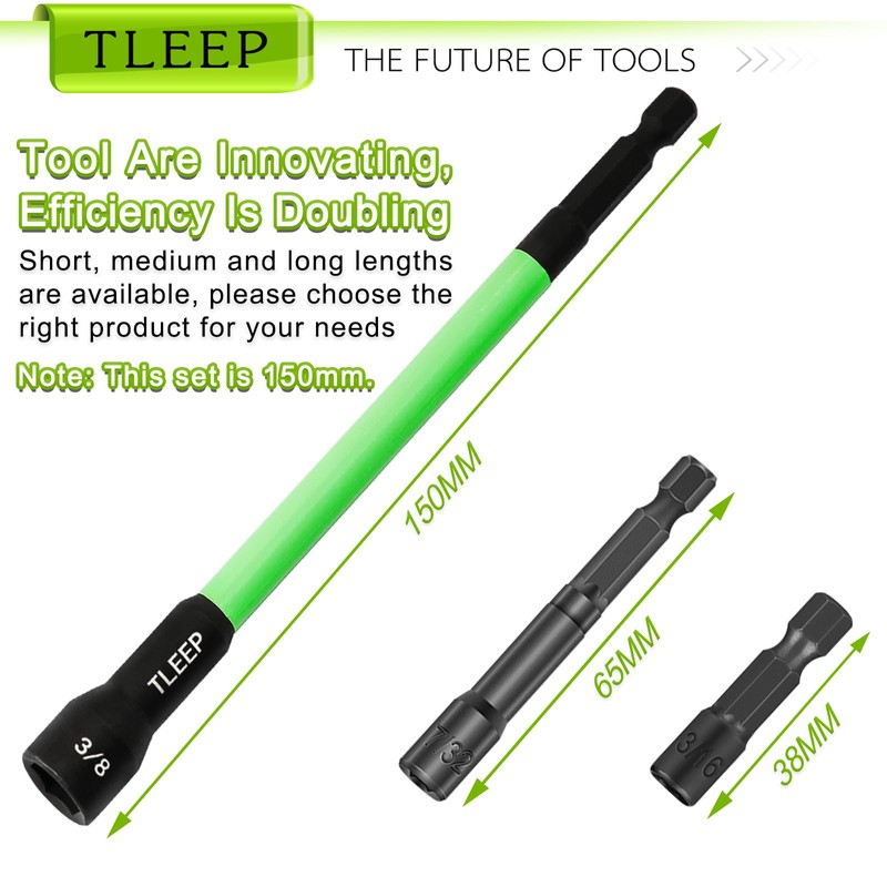 TLEEP 150MM 3/8" Magnetic Power Nut Driver Set for Impact