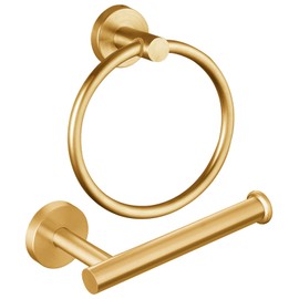 Brushed Gold Bathroom Hardware Set, Towel Ring & Toilet Paper Holder, Stainless Steel SUS304, Hand Towel Hanger & Toilet Roll Holder, Sturdy Bathroom Accessories for Home or Kitchen
