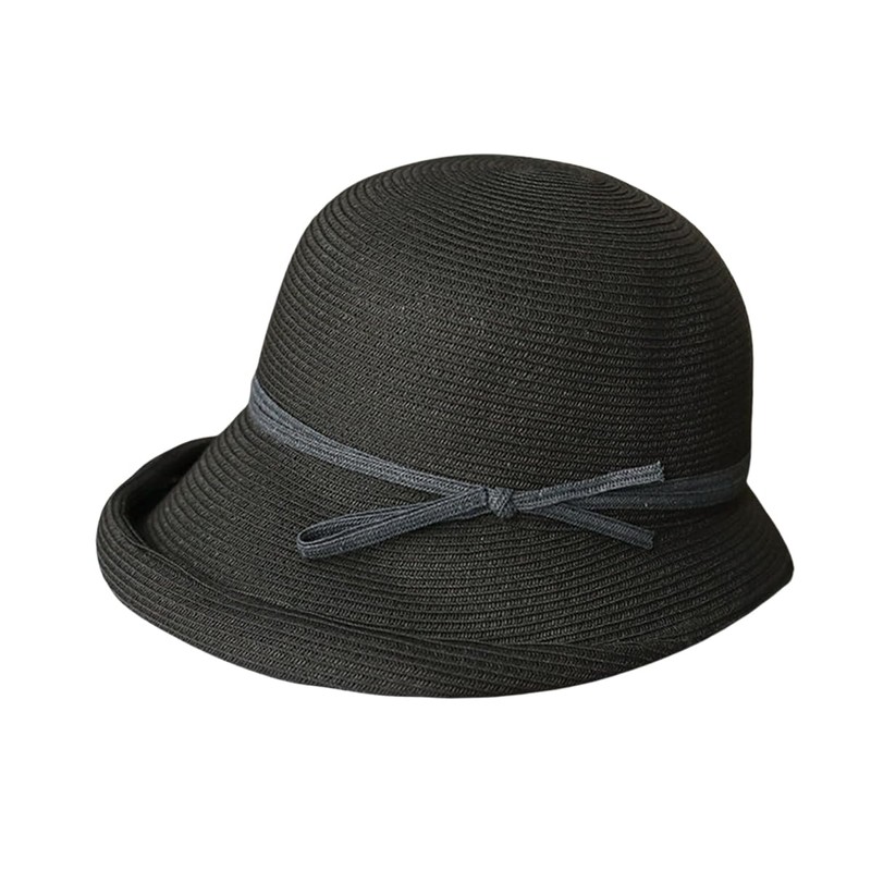 RUNQIU Women's Straw Hat with Chin Strap, Small Face Effect,