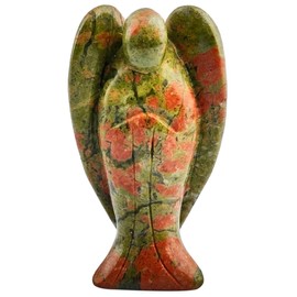 SUNYIK 3" Unakite Guardian Hind-Carved Guardian Angel Statue, Polished Crystal Healing Stone Praying Angel Figurine for Home Office Spiritual Gift, Reiki Blessing Pocket Amulet for Women