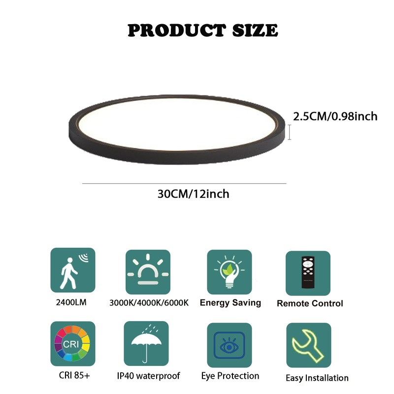 12 Inch Motion Sensor Ceiling Light Indoor Wired, Motion Activated