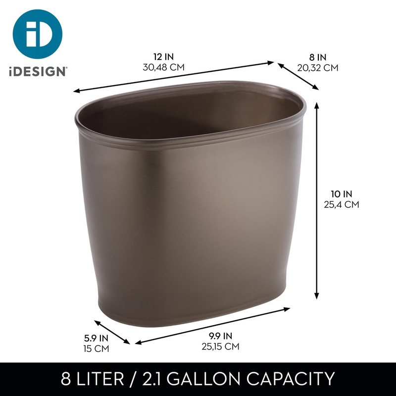 iDesign Slim Plastic Bathroom Trash Can, Small Garbage Bin for