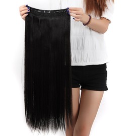 SEGO 58 cm Clip-In Hair Extensions 1 Weft 5 Clips Hair Extensions Human Hair Like Real Hair Straight Natural Black 23 Inches (58 cm) – 120 g