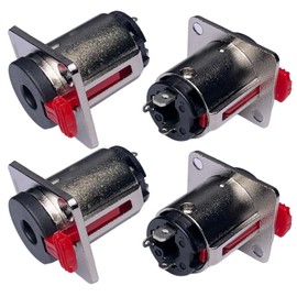 CESS Matte Silver 1/4" Square TS and TRS Socket, Panel Mount Jack Locking Style, D Series Size - 1/4 Inch Female Stereo and Mono/TRS and TS Audio Socket, 6.35mm Socket, 4 Pack