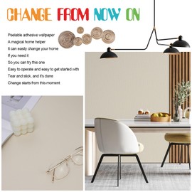 Amiya Cream Peel and Stick Wallpaper Solid Color Textured Contact Paper Pure Beige Self Adhesive Wallpaper Matte Removable Wall Paper Decorative Walls Decal Vinyl Roll 15.7"×400"