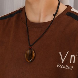 Dckazz Worry Stone Necklace Tiger Eye Healing Crystals Pendant Fidget Necklace for Women Chakras Healing Stone Thumb Worry Jewelry, Medium, Resin, No Gemstone