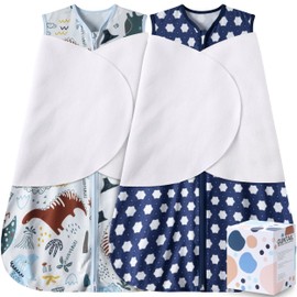 GUNTAIL Newborn Sleep Sack Baby Swaddle,3-Way Adjustable Wearable Blanket,100% Rayon Cotton Swaddling Sleeping Bag. (Dinosaur&Hexagon, 6-12 Months)