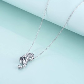 Winnicaca Letter Necklace with ‘I Love You’ in 100 Languages, Sterling Silver Love Pendant for Women / Girls, Silver, White