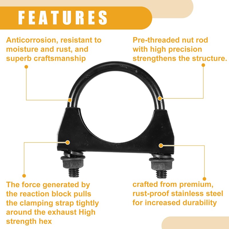 Partuto 1 x 2.01 inch universal car U-bolt exhaust clamp,