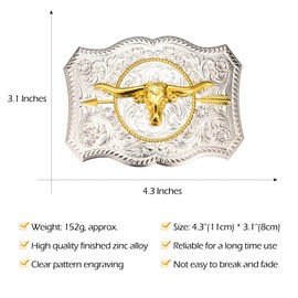 BBOTEN Western American Belt Buckle Silver Golden Texas Longhorn Belt Buckles for Men Belt Buckles Men Western Cowboy
