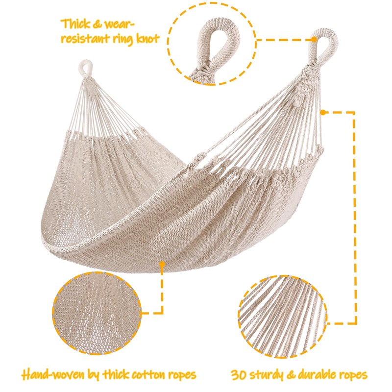 ZEAN Handwoven Hammock by Thick Cotton Rope XXL Two Person