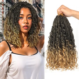 Goddess Bohemian Box Braids Crochet Hair with Curly Ends, boho box braids crochet hair 9 Packs Synthetic Braiding Hair Extensions for Black Women (T27, 12 inch)