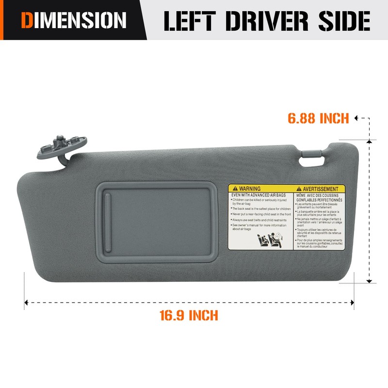 Sun Visor for 2005-2012 Toyota Tacoma, Left Driver Side Gray