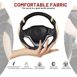 Cxtiy Universal 15.5-16 Inch Steering Wheel Cover – Non-Slip Microfiber Leather, Easy Install, Thickened Grip, All-Season Comfort for Cars & Trucks (Beige)