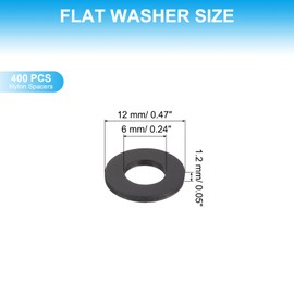PATIKIL Nylon Flat Washers, 400 Pieces 0.24" ID 0.47" OD 0.05" Thickness Plastic Seal Gaskets Ring Flat Spacer for Sealing Plumbing Faucet Hose, Black