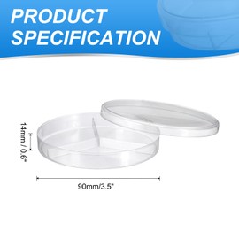PATIKIL 90mm/3.5 Inch Plastic Petri Dishes with Lids, 3 Compartments Culture Dish Tissue Culture Plate for Lab Science Experiments, Clear