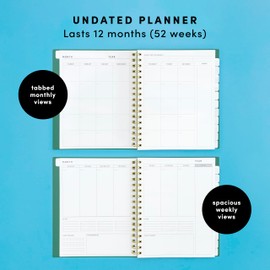 PAPERAGE Undated 12 Month Weekly & Monthly Planner with Durable Cover & Spiral Binding, 7.5 in x 9 in, Productivity Planner with Note Pages, Goals & Budget Trackers, Stickers & Bookmark (Slate)