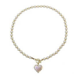 Xerling Boho Faux Pearl Choker Love Heart Crystal Pendant Toggle Necklaces Imitation Charm Pearl Chains for Women (Style B)