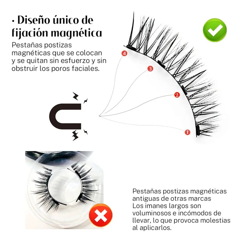 Kit De Pestañas Magnéticas Reutilizables Con Aplicador 2pars