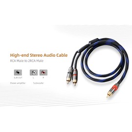 Diaianyfi Audiophile RCA to 2RCA Subwoofer Cable,1 RCA Male to 2 RCA Male Audio Cable RCA Y-Adapter,Oxygen-Free Copper,Nylon Braided Jacket (9.9FT)