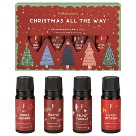 Folkulture Christmas Essential Oils for Diffuser for Home, Set of 4 Christmas Fragrance Oils Set for Diffusers for Candle Making - Jasmine, Fir, Myrrh and Vanilla Essential Oil - 4x10 ML -All The Way