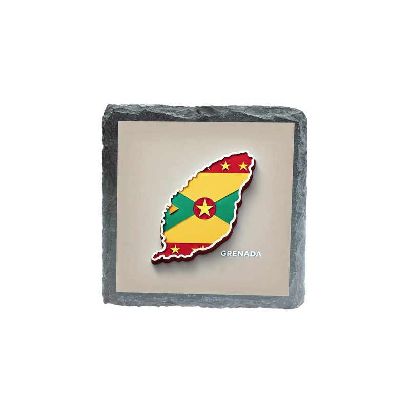 Grenada Map Slate Coaster – Caribbean-Themed Drink Coaster with Island