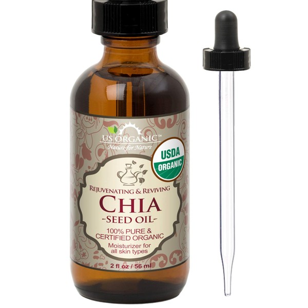 US Organic Chia Seed Oil, Certified Organic, Pure & Natural, Cold Pressed Virgin, Unrefined in Amber Glass Bottle w/Glass Eyedropper (2 oz (56 ml))