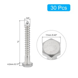 sourcing map Hex Head Lag Screws Bolts, 30pcs 1/4" x 2" 304 Stainless Steel Partial Thread Wood Screws