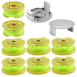 Replacement 0.080 inch Trimmer Spool Line Compatible with Ryobi One Plus AC80RL3 18v 24v and 40v Cordless Weed Eater Spools Line Parts - Pack of 10 (8 Pack Trimmer Spool, 2 Trimmer Cap)