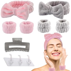 Headband for Washing Face Set, Makeup Headband, Skincare Headbands, SPA Headband Wristband for Washing Face, Hooks for Wristbands Hairbands, Hair Clips, Arm Bands for Washing Face