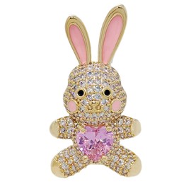 CYPINA Adorable Pink Enamel CZ Bunny Rabbit Brooch Pin with Love Heart Belly