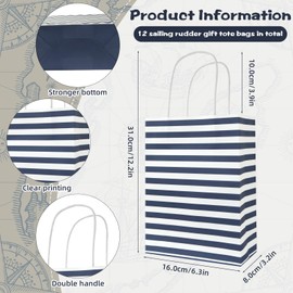 Boerni 12Pcs Nautical Gift Bags with Handles Cruise Party Favor Bags Goodie Candy Treat Paper Bag for Nautical Themed Birthday Party Decorations Baby Shower Supplies