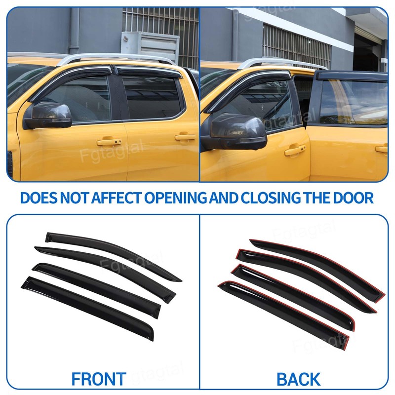 Side Window Deflectors Compatible with Ford Ranger 2024 2025, ABS