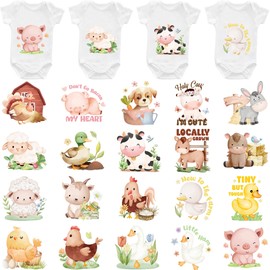 MOIZYNG 20 Sheets Farm Animal Iron on Transfers for Onesies, Cute Baby Pig Cow Duck DTF Transfers Ready to Press Heat Transfers Vinyl, Iron on Decals for Bodysuit Bibs Baby Shower Clothes DIY Crafts