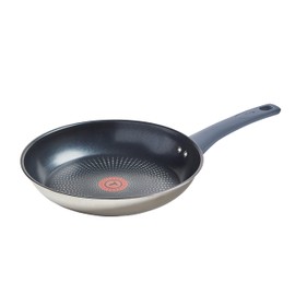T-fal Essentials Stainless Steel Fry Pan w/Non Stick Coating 10.5 Inch, Induction Compatible, Oven Safe 350F, Heat Indicator, Nonstick Frying Pan, Versatile Skillet, Dishwasher Safe, Silver/Blue