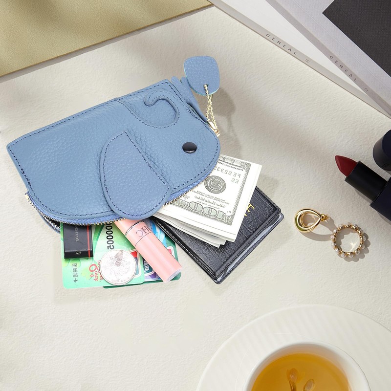 KyeeaDIY Coin Purse, Small Leather Coin Pouch Wallet with Keychain