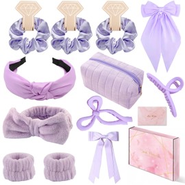 Headband Wristband Set Makeup and Skincare Headbands Hair Claw Clips Large No Slip Big Matte Jaw Butterfly Clip Scrunchies for Women Satin Hair Small Cosmetic Bag Hair Ribbon Clips with Long Tails