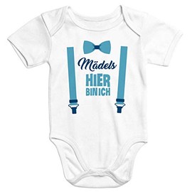 MoonWorks® Short Sleeve Baby Bodysuit with Printed Girls Here Bin ich Funny Saying Romper Organic Cotton, Mädels Hier Bin Ich Weiß