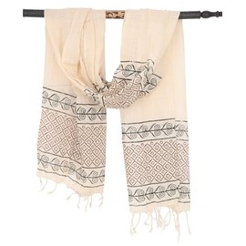 GURU SHOP Handwoven Cotton Cloth with Tribal Pattern, Block Print Woven Scarf - Cream, Men/Women, 170 x 60 cm, cream, Unit size