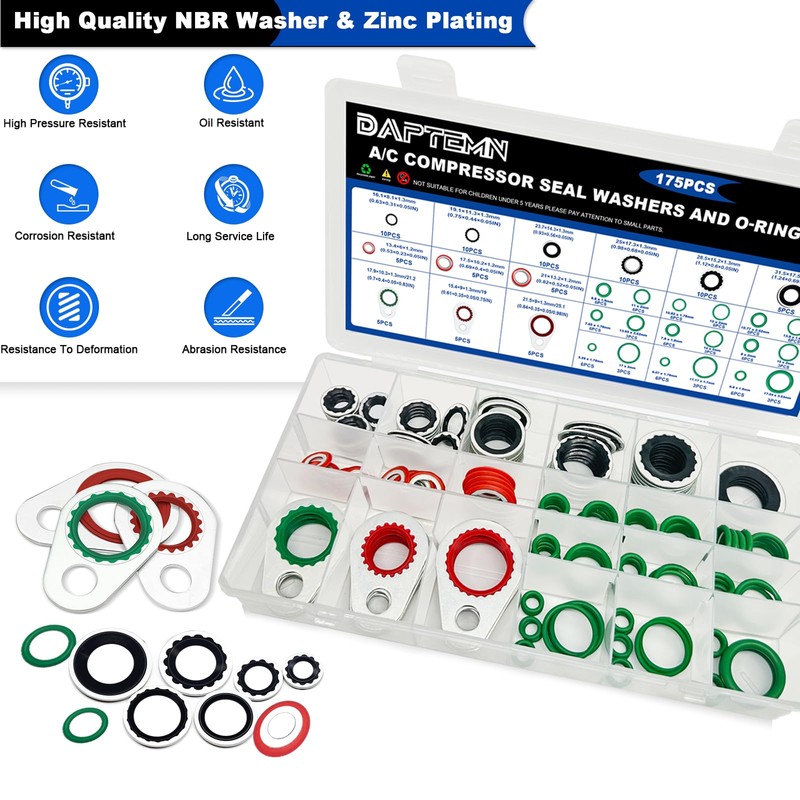 Daptemn 175 PCS A/C Compressor System Seal Washers Kit, 12