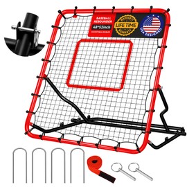 48x52inch Baseball Rebounder Anti-UV 3 Adjustable Angles Fielding Trainer, Volleyball Softball Football Rugby Baseball Bounce Back Net Stable Easy Storage Pitch Back Rebound Net with 4 Stakes